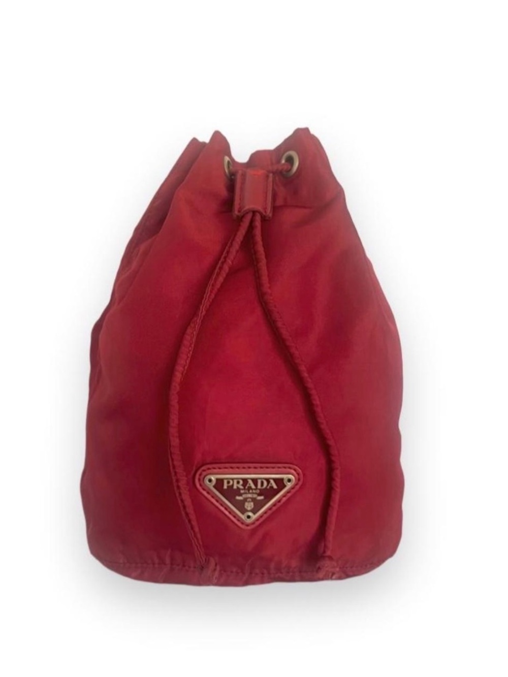 Authentic PRADA Red Nylon Drawstring Pouch / Makeup Bag